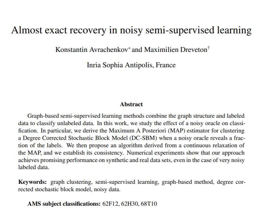Almost exact recovery in noisy semi-supervised learning
