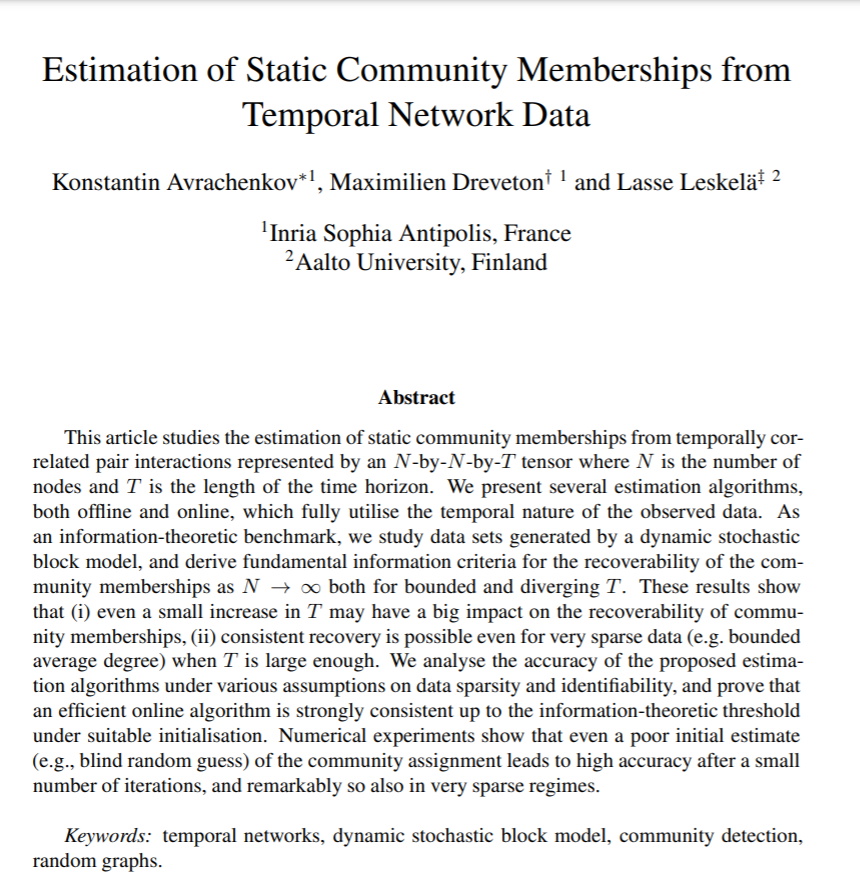 Estimation of Static Community Memberships from Temporal Network Data